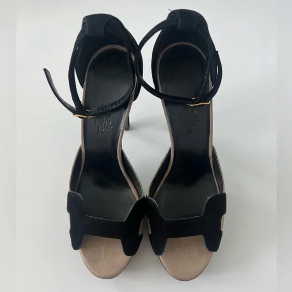 Hermes heels velvet and leather